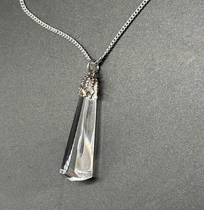 Vintage Faceted Crystal Prism Air Bubble Filigree Dangle Pendant 24” Necklace - Picture 1 of 11