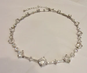 Vintage 11990er klare Kristalle, plattiert silberfarben Metall Stab Glieder Halsband Halskette - Bild 1 von 5
