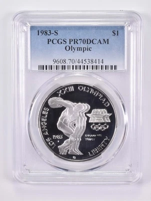 PR70 1983-S DCAM Olympic Disk Commemorative Silver Dollar PCGS *5353 - Image 1 of 4