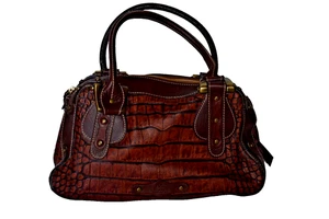 Barbara Milano braun Leder Kroko-Prägung Umhängetasche Top Henkel Tasche Neu mit Etikett italienisch - Bild 1 von 9