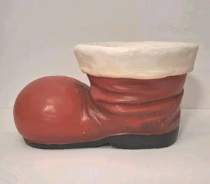 Vintage Large Ceramic Santa’s Boot Planter 9 Inches Long Red White Glitter - Picture 1 of 9
