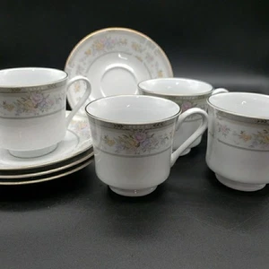 Farberware Southampton Cups & Saucers Set of 4 Ivory Excel Marked Fine China - Picture 1 of 5