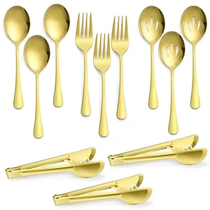 Large Gold Serving Utensils Set of 12, Stainless Steel 9.8 Inch Serving Spoon... - Picture 1 of 7