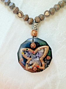 Round Orgonite Amethyst Necklace Artisan Handamade Butterfly EMF Protection - Picture 1 of 5