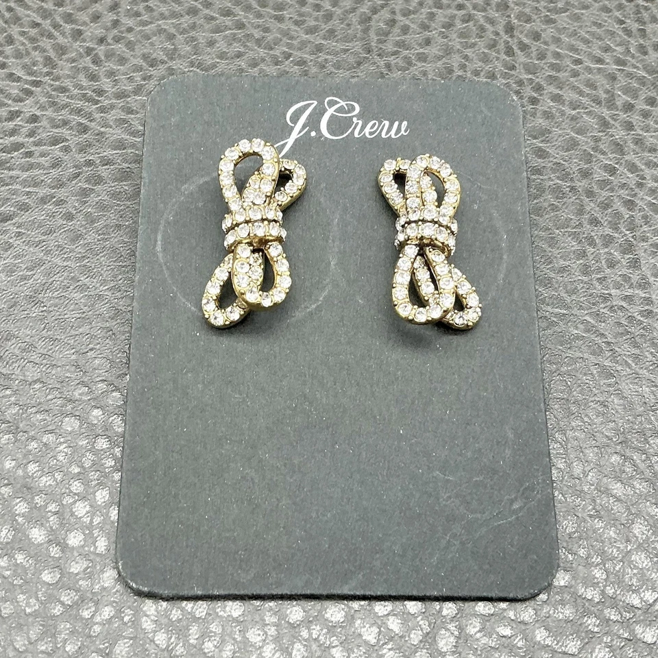 J.Crew кристалл бант узел серьги женщин золотистый со стразами запонки блестящий 1» - Изображение 1 из 4