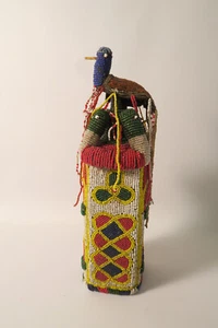 Perlenflasche Stöpsel Priester Altar HA87 25cm Beadwork Bead Bottle bird Yoruba - Picture 1 of 12