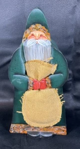 Babbo Natale vintage 13" fatto a mano in legno vecchio mondo in verde arte popolare natalizia - Foto 1 di 16