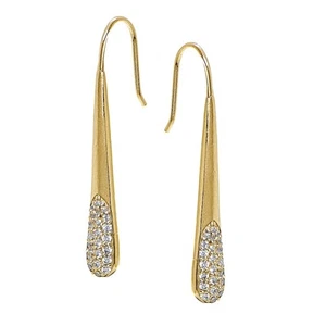 Yellow Gold Flashed Sterling Silver CZ Elongated Teardrop Hook Drop Earrings - Picture 1 of 4