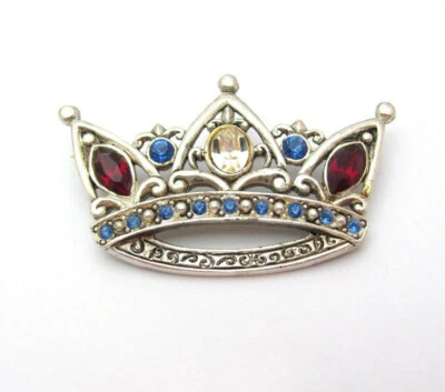 Prendedor corona diamantes de imitación enchapado en plata envejecido rojo blanco azul cristales patriótico  Foto 1 de 4