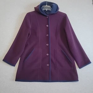 Susan Graver Weekend Size M Fleece Jacket Coat Hooded Purple Navy with Pockets - Picture 1 of 12