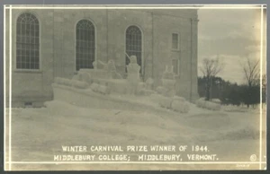 Middlebury College Winter Carnival 1944 College Snow Sculpture 1st prize RPPC - Picture 1 of 2