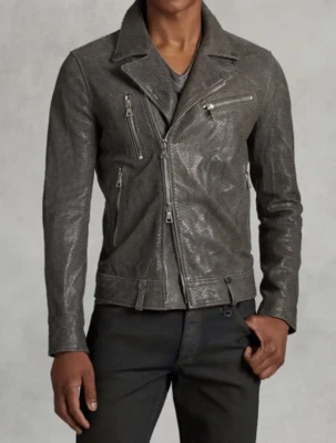 RARA $2998 Chaqueta de Cuero de Motociclista John Varvatos Piel de Serpiente en Relieve EU52 US42 Foto 1 de 4