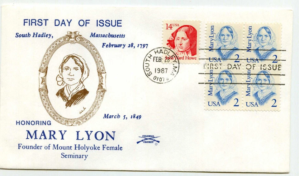 2169 Mary Lyon, Colonial, block of 4, FDC - Image 1 of 1