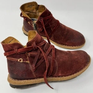 BORN Tarkiln burgundy suede Distressed leather ankle boots booties size 6 - Picture 1 of 11