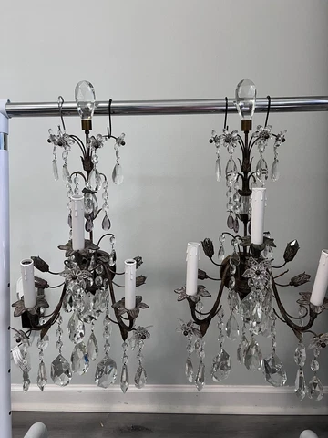 PAIR Crystal Beaded Bronze French Tile Wall Sconces Chandelier Cover