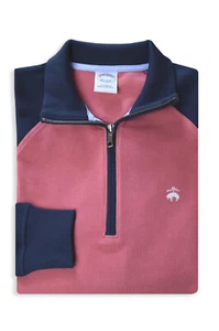 Brooks Brothers Mens Pink Navy Two Tone Cotton 1/2 Zip Sweater, L Large 8287-3 - Picture 1 of 2