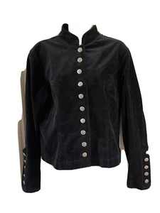 STONEBRIDGE Black Velour Military Style Jacket Silver Tone Buttons Sz 12 EUC - Picture 1 of 6