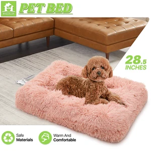 Pet Dog Cat Bed Long Plush Soft Puppy Calming Bed Rectangle Self Warming w/Pink - Picture 1 of 9