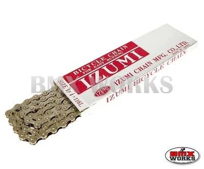 Genuine Izumi 1/2" x 1/8" x 116 Link Silver/Chrome Chain Suit Old School BMX  - Imagen 1 de 2