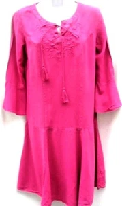  GRÖSSE 8 ROSA BESTICKT, KRAWATTENAUSSCHNITT, FALLENDE TAILLE, 3/4 GLOCKENÄRMEL KLEID VON TU   - Bild 1 von 6