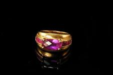 VINTAGE CHESS CUT AMETHYST PINK TOPAZ GOLD WASH STERLING BAND RING  BR