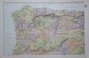 1907 Carte Nord Ouest Espagne et Portugal Asturias Leon Galice Santiago Montes
