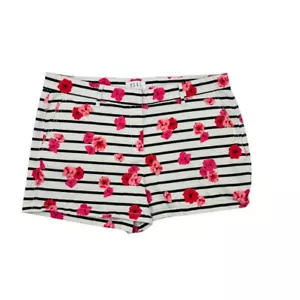 ELLE Women's Black White Stripe Floral Shorts Pockets Cotton Blend Plus Size 14 - Picture 1 of 8