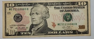 2013 10 Dollar Bill Circulated Fancy Serial Number - Picture 1 of 7