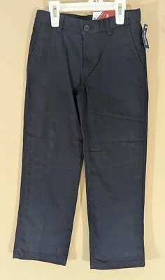 NWT Izod Flat Front Chino Stretch Navy Dress Long Pants Boys Size 6 Adjustable  - Image 1 of 4