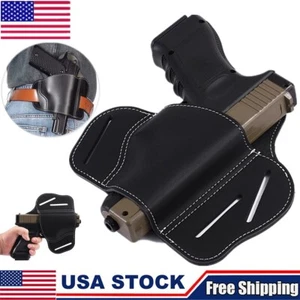3 Slot Pancake Style Leather Gun Holster Handgun Belt OWB Holster Choose Model - Picture 1 of 8