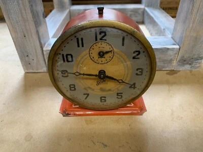 Rare Ingraham Salute Alarm Clock Orange Metal Frame Works Vintage Antique Deco - Image 1 of 4
