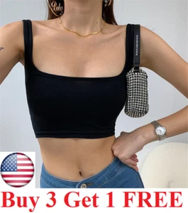 Women Basic Casual Stretch Crop Cropped Tank Top Sleeveless Shirt Spaghetti - Picture 1 of 7