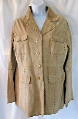Chaqueta Blazer Mujer Wet Seal Beige Cuero Natural Gamuza Talla L Foto 1 de 4