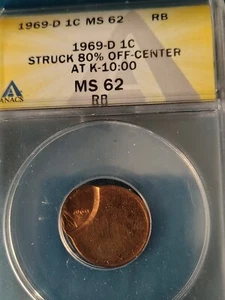 1969-D 1C MS 62 RB Strict 80% Off Center At 10:00 MS62 RB - Picture 1 of 6