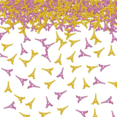 Mesa de fiesta dorada 100 piezas confeti Torre Eiffel, oro y rosa brillo París  Foto 1 de 4