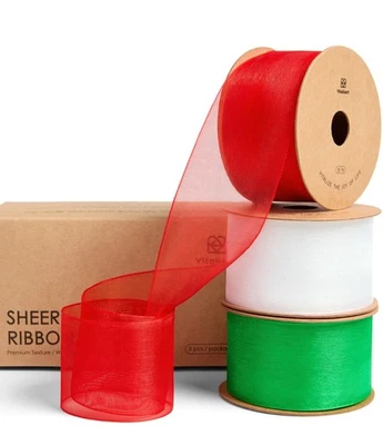 Juego de cintas transparentes de Navidad de 1,5 x 30 yardas de 10 yardas x 3 rollos rojos talla... Foto 1 de 4