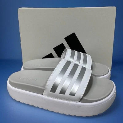 Adidas Mujer Adilette Blanco Gris Plataforma Toboganes Sandalias Talla 9 Nuevas En Caja Foto 1 de 4