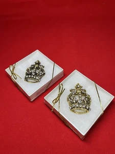 Lot of 2 Crown Gold Pillar Pins – Rhinestone Candle Decor – New in Box - Picture 1 of 7