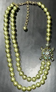 Collana Heidi Daus Vintage Cristallo Swarovski Tartaruga Statement con Perle Pistacchio - Foto 1 di 18