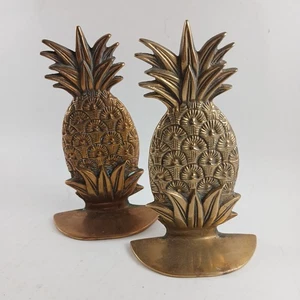MCM CottageCore Solid Brass Pineapple Book Ends Tropical Island Boho Fruit Decor - Picture 1 of 8