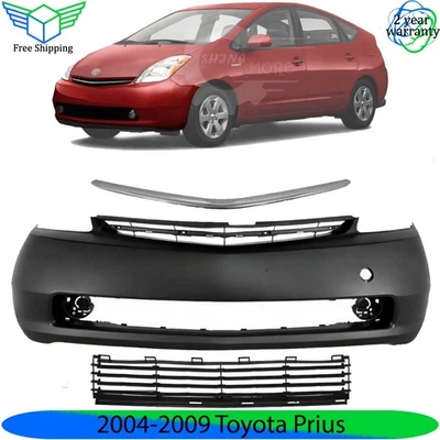 Front Bumper Cover Primed Plastic & Bumper Grille Kit For 2004-2009 Toyota Prius Foto 1 de 4