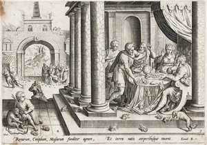 Sadeler v. Cleve Invasion Frogs Frösche Bible Kupferstich engraving 1600 - Bild 1 von 1
