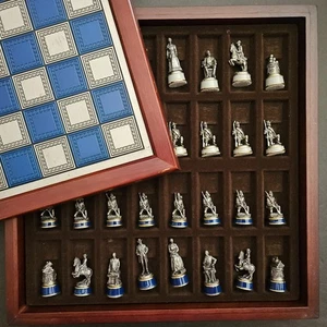 Franklin Mint Civil War Chess Set Pewter Pieces Wood Board Box 1983 Complete - Picture 1 of 21