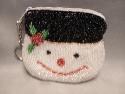 Зимний, рождественский тематический блестящий и вышитый бисером кошелек для монет снеговика. Неиспользованные. - Изображение 1 из 4