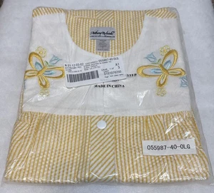 Anthony Richards House Coat Duster Robe womens Large striped Yellow /white NEW - Picture 1 of 3
