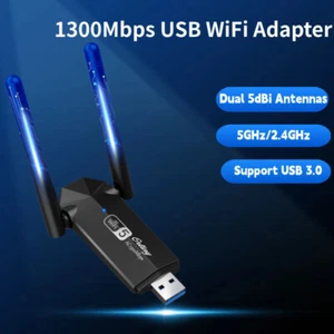 1300Mbps Long Range Dongle USB 3.0 Wifi Adapter Dual Band for PC Laptop Notebook - Afbeelding 1 van 7