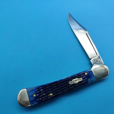 ЧЕХОЛ XX 61749L СИНИЙ РИФЛЕНАЯ КОСТЬ МИНИ МЕДНЫЙ ЗАМОК КАРМАННЫЙ НОЖ - Изображение 1 из 4