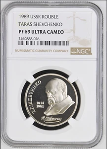 1989 Russia USSR NGC PF 69 UC Taras Shevchenko 1 Rouble Proof - Picture 1 of 2