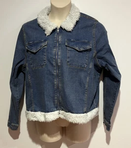 Denim Blue/ White Long Sleeves Short Jacket Pockets/ Zip Size20 Cotton New - Picture 1 of 6