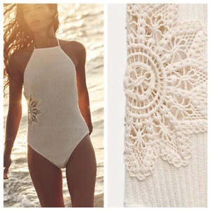 Zara Off White Crochet Ribbed Bodysuit Top Shirt - Size Medium BNWT Appliqué - Picture 1 of 8